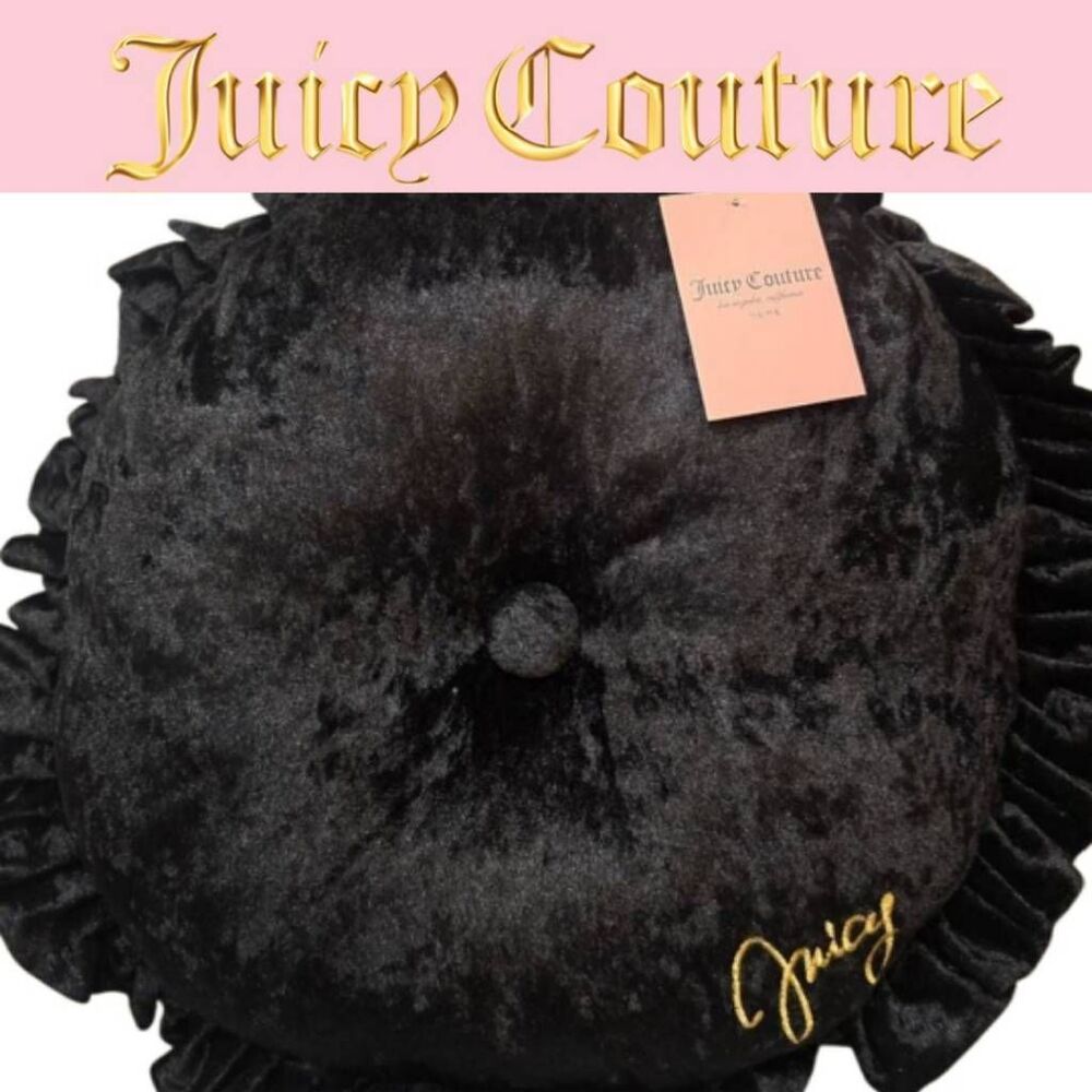Juicy Couture Home Signature Logo Velvet Round Decorative Accent Pillow